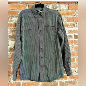 Harley Davidson Striped 100% Cotton Button Down Size M Tall